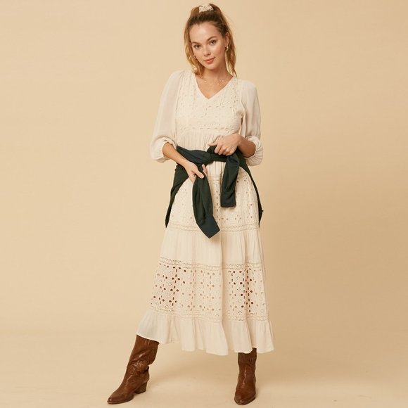 Listicle Pink Maxi Dress NWT • Rayon • Long Sleeve Boho Textured Embroidered - Picture 6 of 11